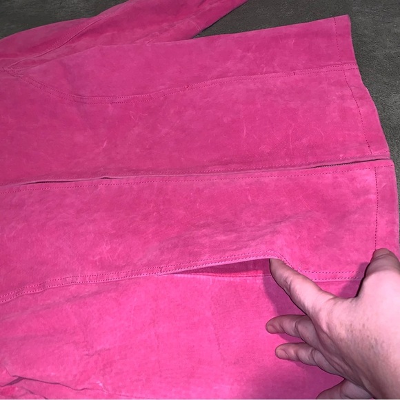 Chico's 1 Pink Leather Jacket with Relaxed Fit and Zip-Up Style - Picture 2 of 9